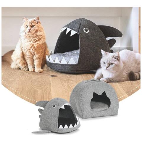 Cat Cottage - Tano Di Squalo, Feltro, Grigio, 45x38x32 Cm, - Foto 4
