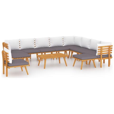 Set Divani Da Giardino 12 Pz Con Cuscini In Massello Di Acacia - Foto 1