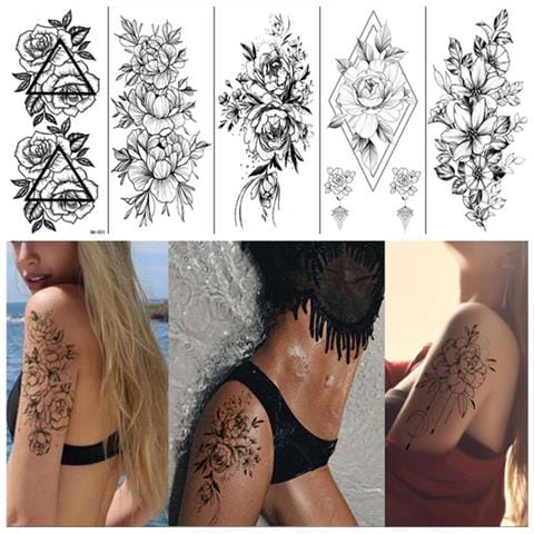 Rubs - Tatuaggi Temporanei Con Motivi Floreali 8 Pezzi Black - Foto 1