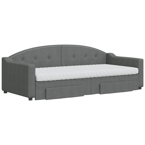 Divano Letto Estraibile Cassetti Grigio Scuro 90x200cm Tessuto - Foto 9