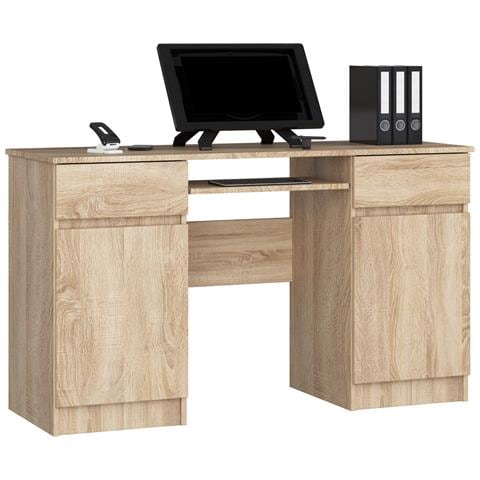 Scrivania per computer A5, 2 ante e 2 cassetti, 135x50x77 cm, Colore Sonoma Quercia - Foto 1