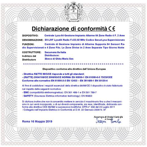 Centrale Antifurto Radio Filo Lysa 64 Con 2 Radiocomandi 64 Zone Radio Supervisionate 4 Zone Filo 2 Aree Indipendenti - Foto 5