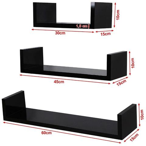 Set 3 Mensole Da Parete Moderne Design Con Bordi Mensola Scaffale Legno Nero - Foto 2
