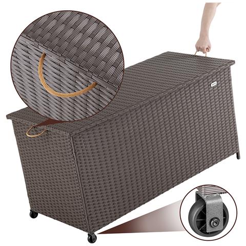 Baule Portaoggetti Da Giardino Cassapanca Polyrattan Impermeabile 2 Ruote Marrone - Foto 2