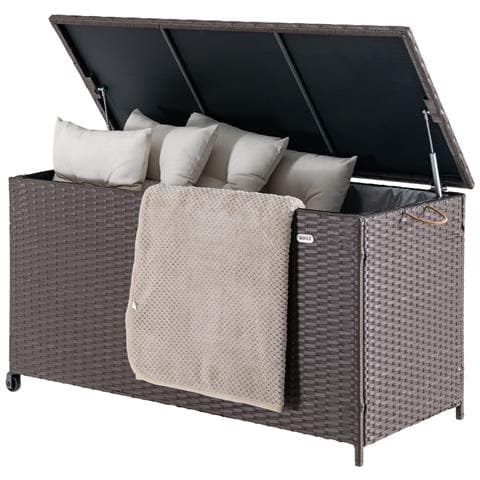 Baule Portaoggetti Da Giardino Cassapanca Polyrattan Impermeabile 2 Ruote Marrone - Foto 1