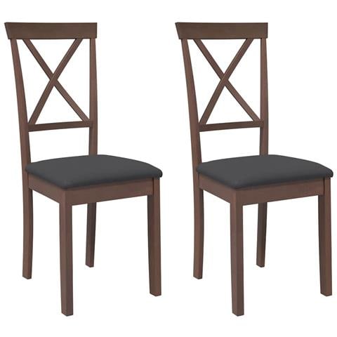 Sedie da Pranzo con Cuscini 2pz Marrone Legno Massello di Hevea - Foto 1