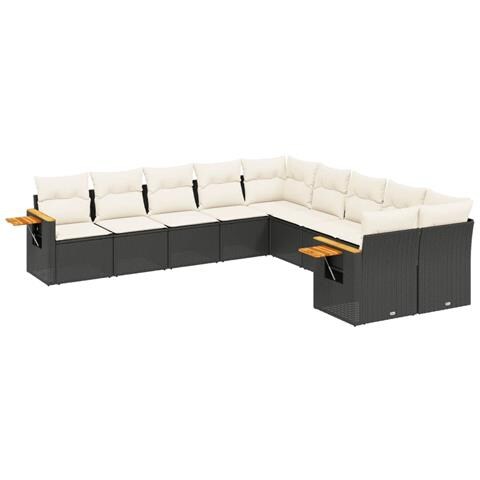 Set Divani Da Giardino 10pz Con Cuscini In Polyrattan Nero - Foto 2