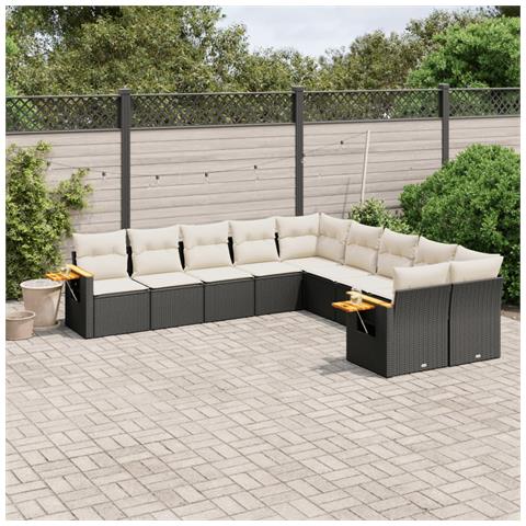 Set Divani Da Giardino 10pz Con Cuscini In Polyrattan Nero - Foto 1