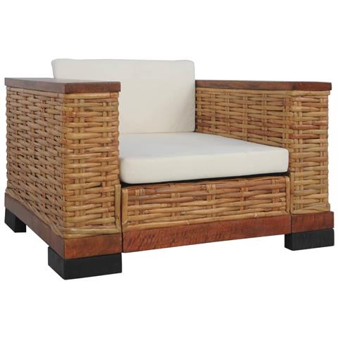 Poltrona Con Cuscini Marrone In Rattan Naturale - Foto 2