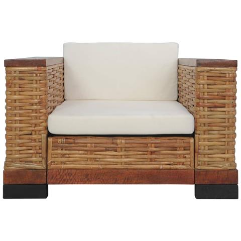 Poltrona Con Cuscini Marrone In Rattan Naturale - Foto 1