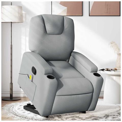 Poltrona Alzapersona Massaggi Reclinabile Grigio Chiaro Tessuto - Foto 2