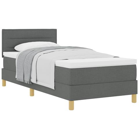 Letto con Rete a Molle e Materasso Grigio Scuro 90x190 cm Tessuto - Foto 1