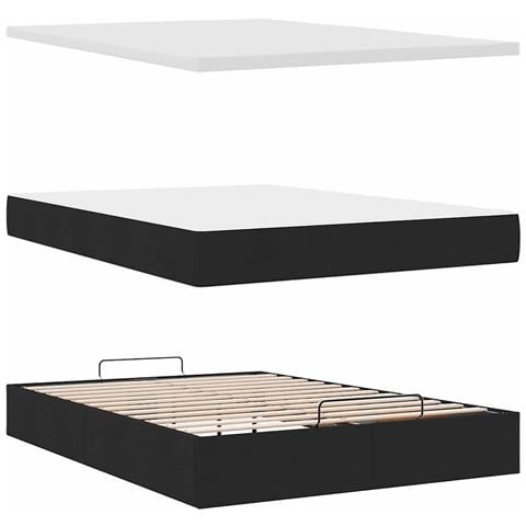 Pouf Letto con Materasso e LED Nero 140x200 cm in Tessuto - Foto 9