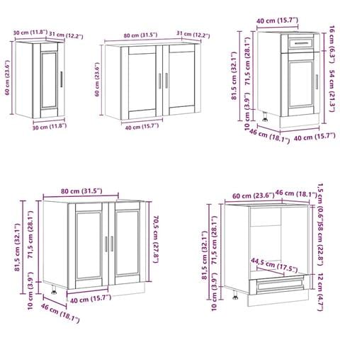 Set Mobili da Cucina 8 pz Kalmar Neri Legno Multistrato - Foto 9