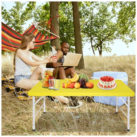 Tavolo Pieghevole Portatile Multifunzionale Da 125 Cm Con Maniglia, Altezza Regolabile, Per Picnic In Campeggio In/outdoor, Giallo - Foto 1