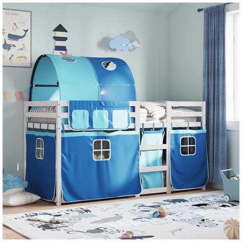 Letto a Castello senza Materasso Blu 75x190 cm Massello Pino - Foto 2