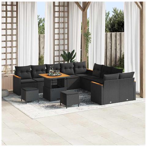 Set Divano da Giardino con cuscino 13 pcs Nero Poly Rattan - Foto 2