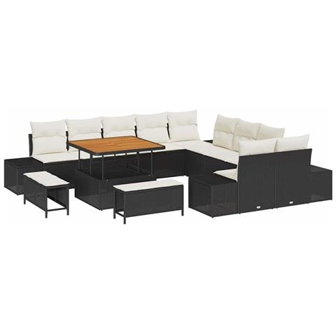 Set Divano da Giardino con cuscino 13 pcs Nero Poly Rattan - Foto 1