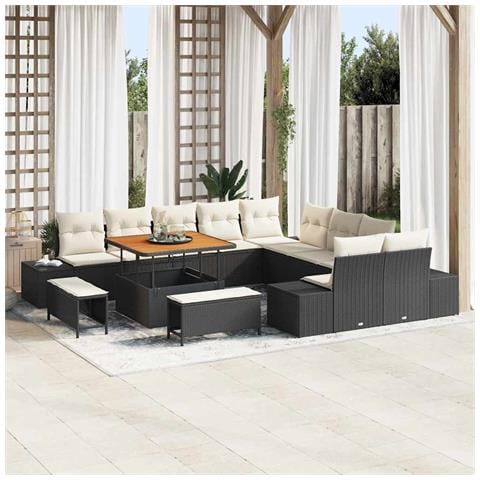 Set Divano da Giardino con cuscino 13 pcs Nero Poly Rattan - Foto 2