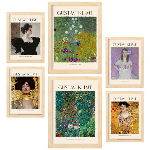 Set Di 6 Stampe Galleria Di Dipinti Klimt Leaf 2 Dipinti Decorativi Per Il Tuo Soggiorno, Camera Da Letto, Stampe Artistiche Da Parete Per La Casa A3 & A4 Telaio In Legno Chiaro - Foto 1