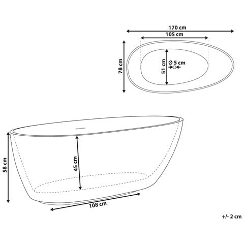 Vasca Da Bagno Freestanding Tefe 170 X 78 Cm Nero - Foto 7