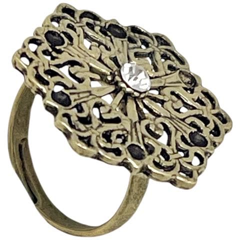 Anello Retrò Con Cristallo Nero E Placcatura In Oro Antico - Foto 6