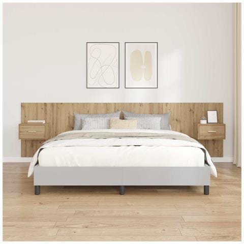 Testata con Comodino 3 pcs Rovere artigianale Legno multistrato - Foto 2