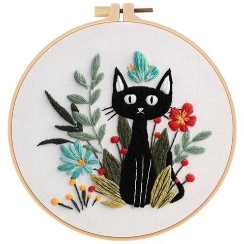 Kit Di Partenza Per Ricamo A Mano Fai-da-te Con Motivo Gatto E Cerchio Regolabile - Foto 1