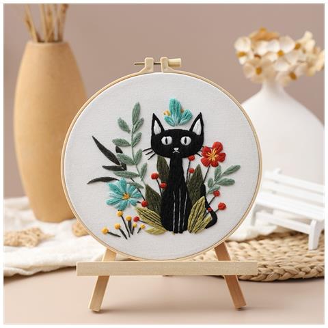 Kit Di Partenza Per Ricamo A Mano Fai-da-te Con Motivo Gatto E Cerchio Regolabile - Foto 2