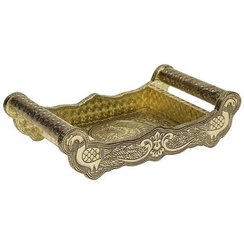 Vassoio In Metallo Goffrato Dorato 25x13x6h - Foto 1