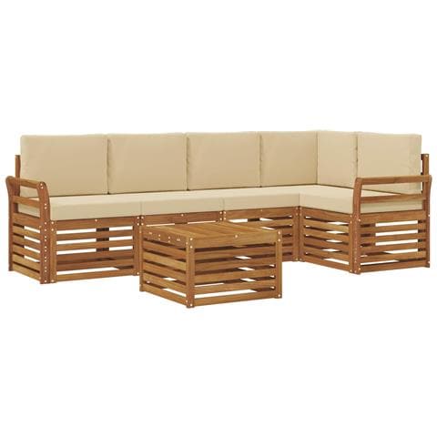 Set divani 6 pcs Naturale e Beige Legno di Acacia Massello - Foto 1