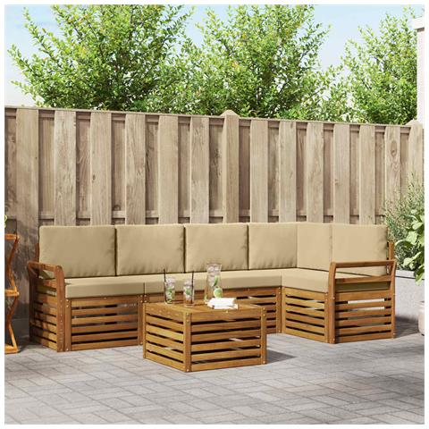 Set divani 6 pcs Naturale e Beige Legno di Acacia Massello - Foto 2