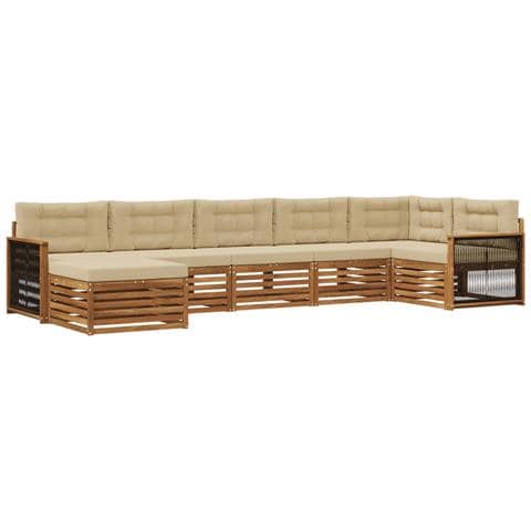 Set di divani da esterno con cuscino 7 pcs Naturale e Beige - Foto 1