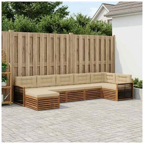 Set di divani da esterno con cuscino 7 pcs Naturale e Beige - Foto 2