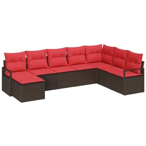Set di divani con cuscino 8 pcs Marrone e Rosso polyrattan - Foto 1