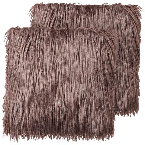 Set Di 2 Cuscini Corokia Finta Pelliccia 45 X 45 Cm Marrone Tinta Unita - Foto 7