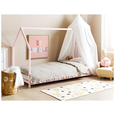 Letto Per Bambini Casa Legno Di Pino Appy 90 X 200 Cm Rosa Pastello - Foto 1
