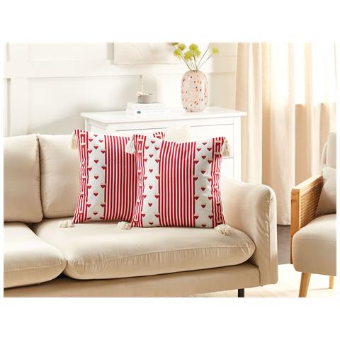Set Di 2 Cuscini Banksia Cotone 45 X 45 Cm Rosso A Strisce - Foto 1