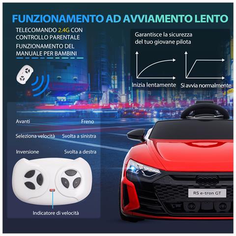 Macchina Elettrica Per Bambini 5 Anni Max Licenza Audi Con Pulsanti, Cinture E Fari, 103x58x41 Cm, Rossa E Nera - Foto 6