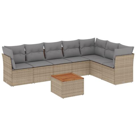 Set Divano da Giardino 8 pz con Cuscini Beige Misto Polyrattan - Foto 1