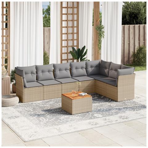 Set Divano da Giardino 8 pz con Cuscini Beige Misto Polyrattan - Foto 9