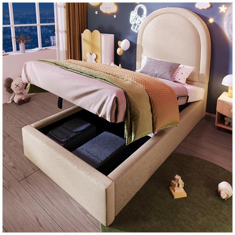 Letto Contenitore Letto Imbottito Per Bambini 90 X 190 Cm, Letto Singolo Con Motivo Cosmico, Beige,pu - Foto 1