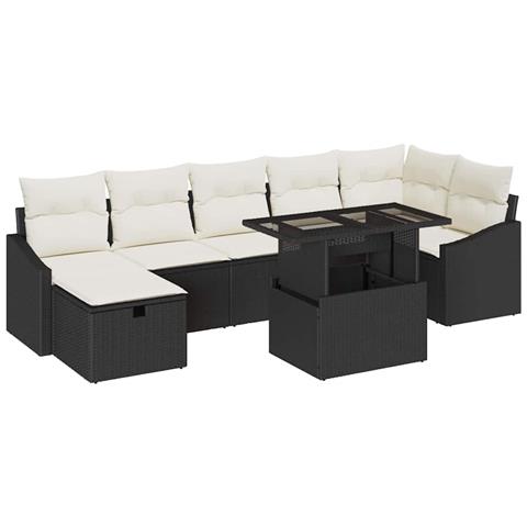 Set di Divani da Giardino a 8 Pezzi con Cuscini Black Poly Rattan - Foto 1