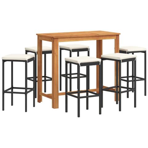 Set Bar da Giardino 7 pz Nero in Legno Acacia e Polyrattan - Foto 1