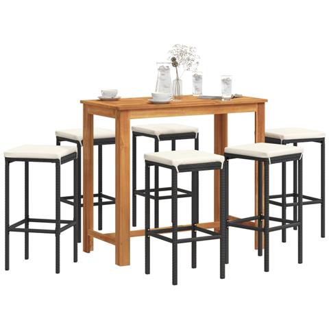 Set Bar da Giardino 7 pz Nero in Legno Acacia e Polyrattan - Foto 2