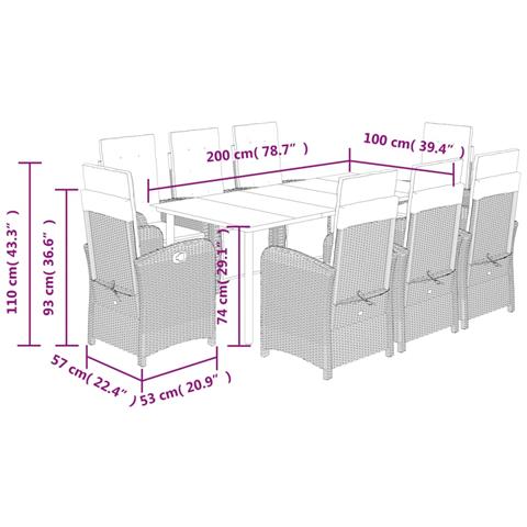 Set da Pranzo da Giardino 9 pz con Cuscini Nero in Polyrattan - Foto 9