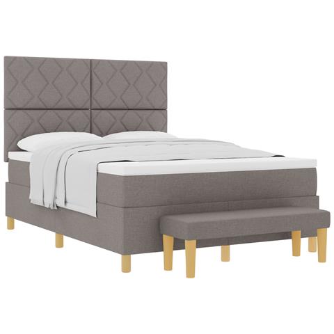 Letto con Box Spring con Materasso e Panca Tortora 160x200 cm Tessuto - Foto 1