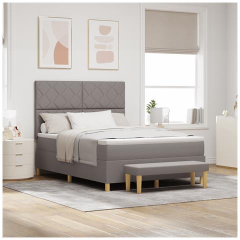 Letto con Box Spring con Materasso e Panca Tortora 160x200 cm Tessuto - Foto 2