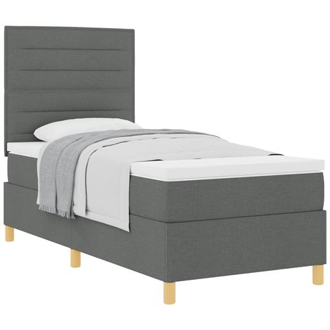 Letto con rete a molle e materasso grigio scuro 90x200 cm in tessuto - Foto 1