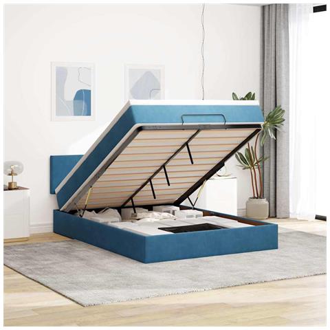 Struttura Letto Pouf con Materasso 140x190 cm in Velluto - Foto 2